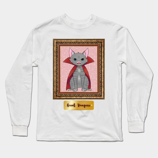 Kawaii Vampire Cat in an Antique Frame Long Sleeve T-Shirt by AranisuDrawings